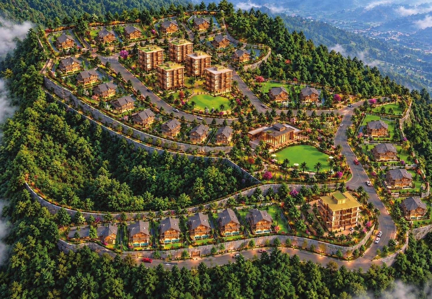 Aerial view of Aaranya hill community
