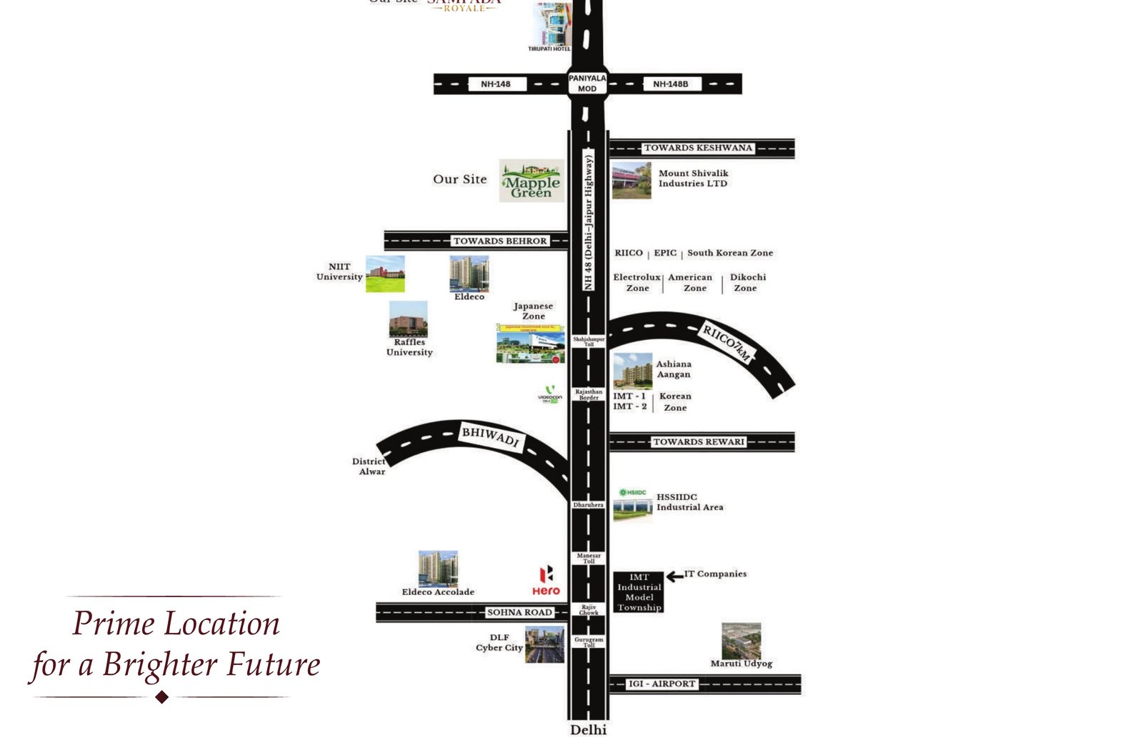 Location map of Sampada Royale on NH-48 with nearby landmarks